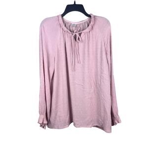 Boho‎ Women's Pink Textured Tassel Tie Keyhole Tunic Top - Size Large